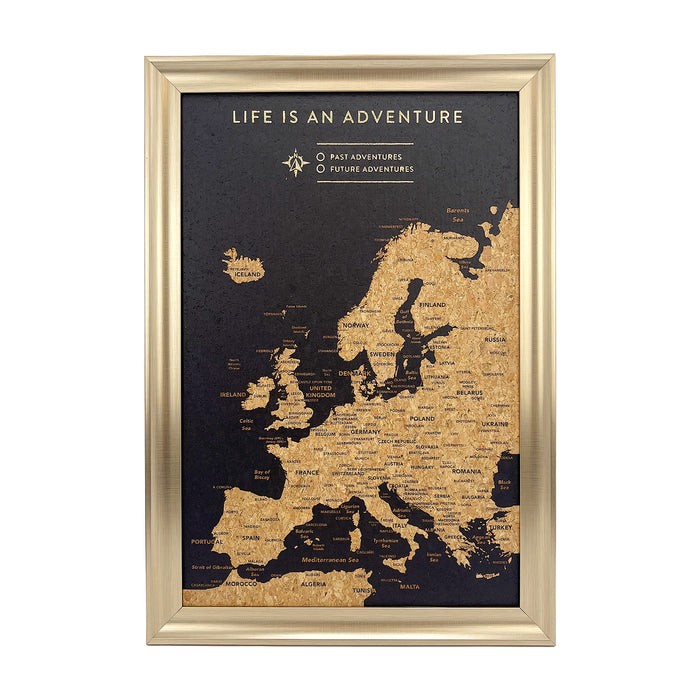 Splosh - Travel Map - Europe XL Desk - Black with Gold Frame