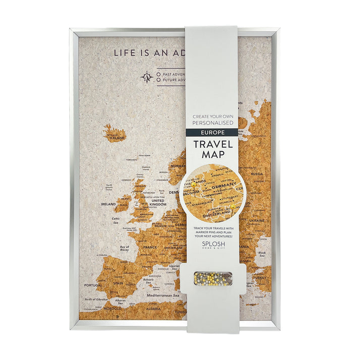 Splosh - Travel Map - Europe XL Desk - White with Silver Frame