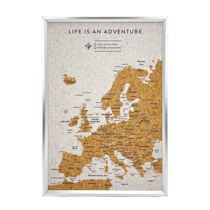 Splosh - Travel Map - Europe XL Desk - White with Silver Frame