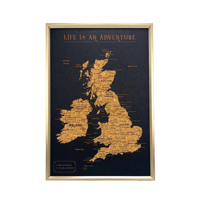 Splosh - Travel Map - UK XL Desk - Black with Gold Frame