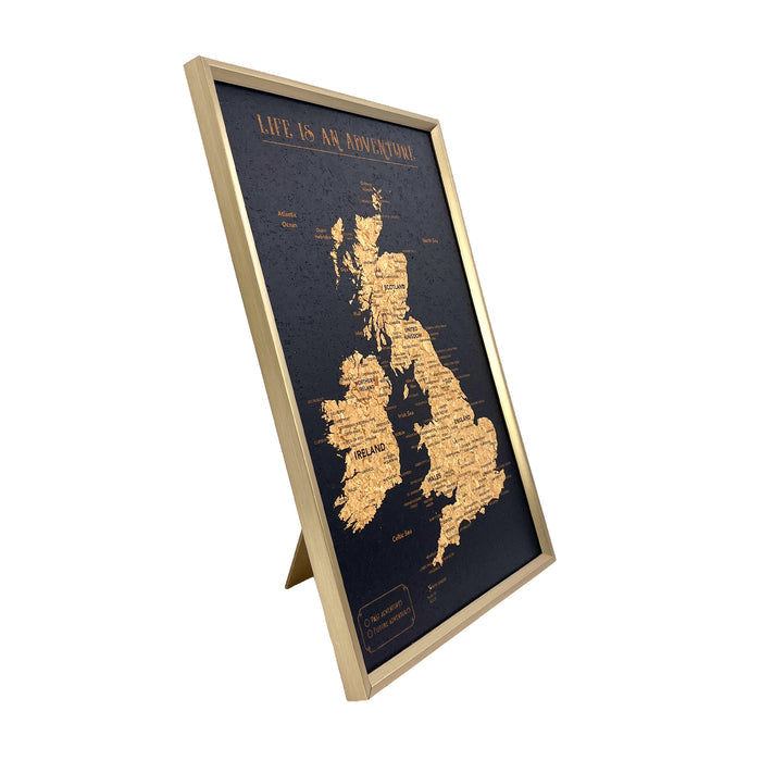 Splosh - Travel Map - UK XL Desk - Black with Gold Frame