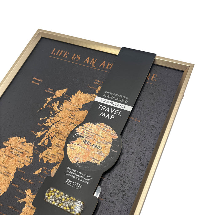 Splosh - Travel Map - UK XL Desk - Black with Gold Frame