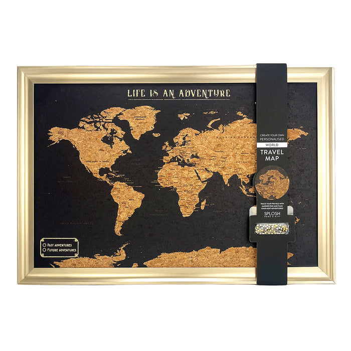 Splosh - Travel Map - World Medium - Black with Gold Frame