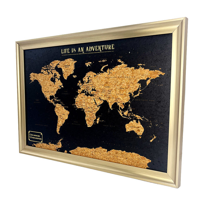 Splosh - Travel Map - World Medium - Black with Gold Frame