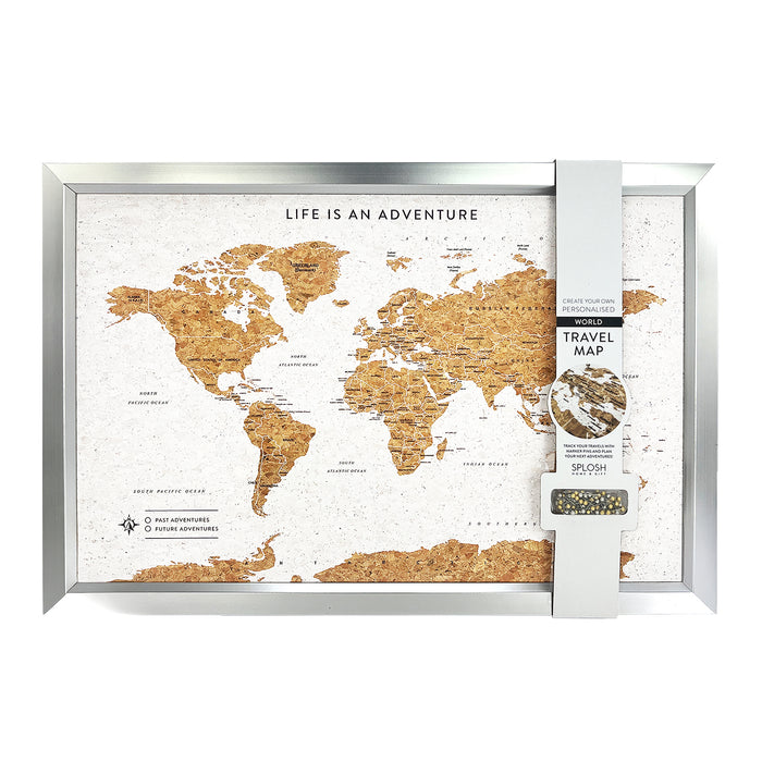 Splosh - Travel Map - World Medium - White with Silver Frame