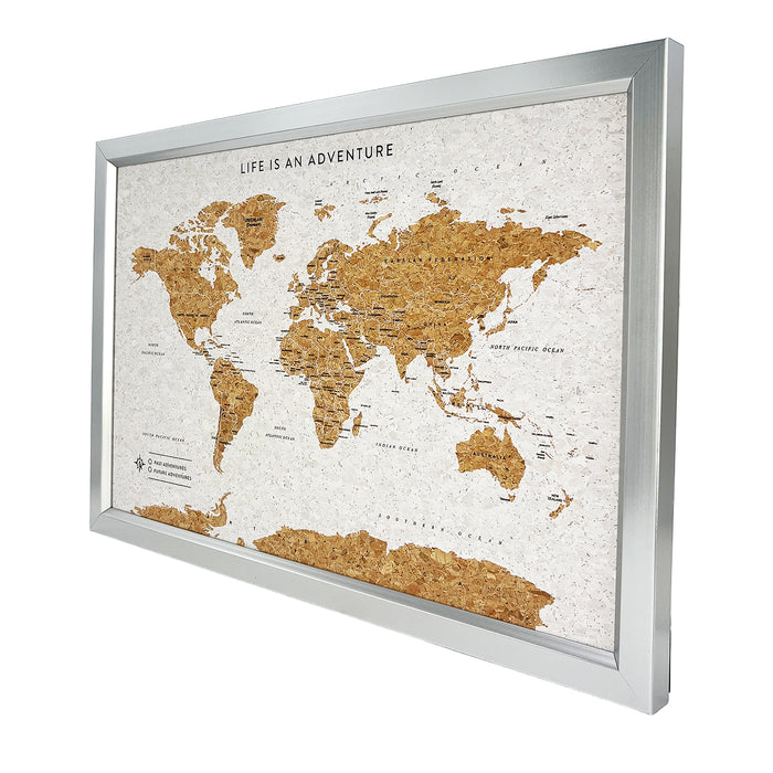 Splosh - Travel Map - World Medium - White with Silver Frame