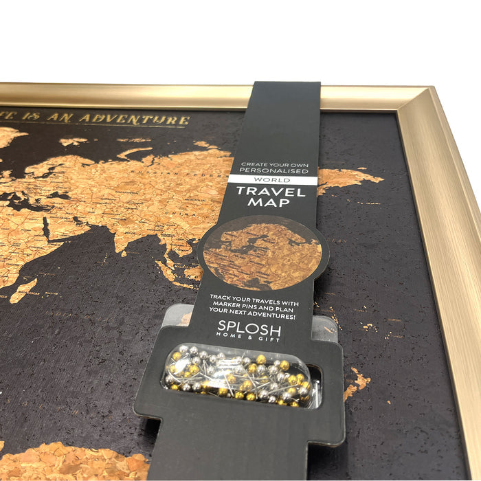 Splosh - Travel Map World Small - Black with Gold Frame