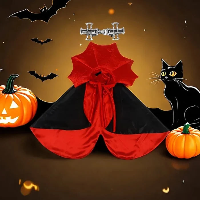 Spooky Vampire Halloween Costume for Cats - Couture Cloak & Hat Set, Perfect for Pet Party & Festival Clothes