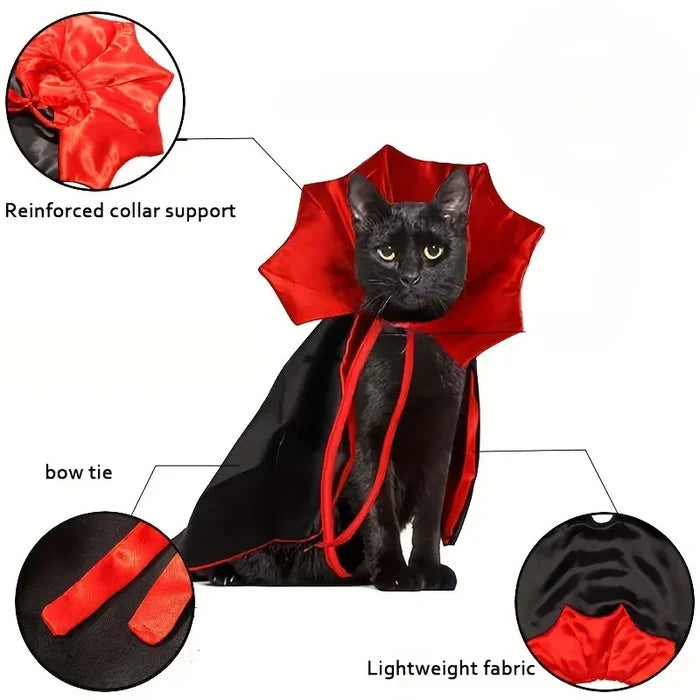 Spooky Vampire Halloween Costume for Cats - Couture Cloak & Hat Set, Perfect for Pet Party & Festival Clothes