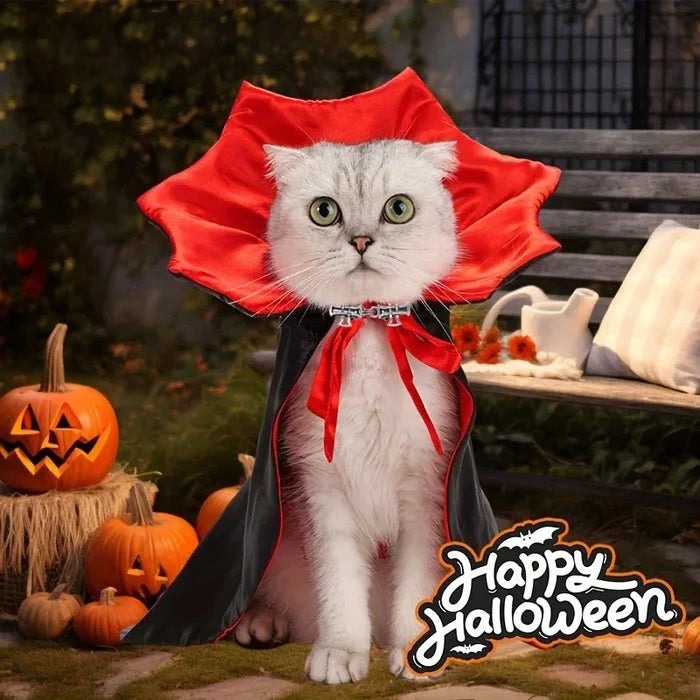 Spooky Vampire Halloween Costume for Cats - Couture Cloak & Hat Set, Perfect for Pet Party & Festival Clothes