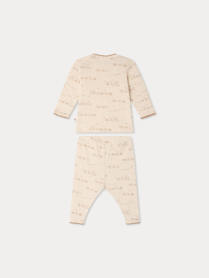 Timini set with train print in organic cotton