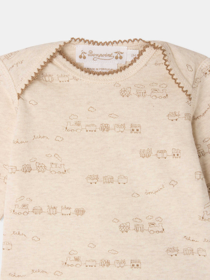 Timini set with train print in organic cotton