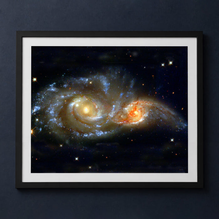 Framed print mockup — Two Colliding Galaxies