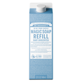 Dr. Bronner’s Baby Unscented 18-in-1 Pure Castile Soap Refill carton featuring organic and fair trade ingredients for gentle, eco-friendly multipurpose cleaning. [32 oz]