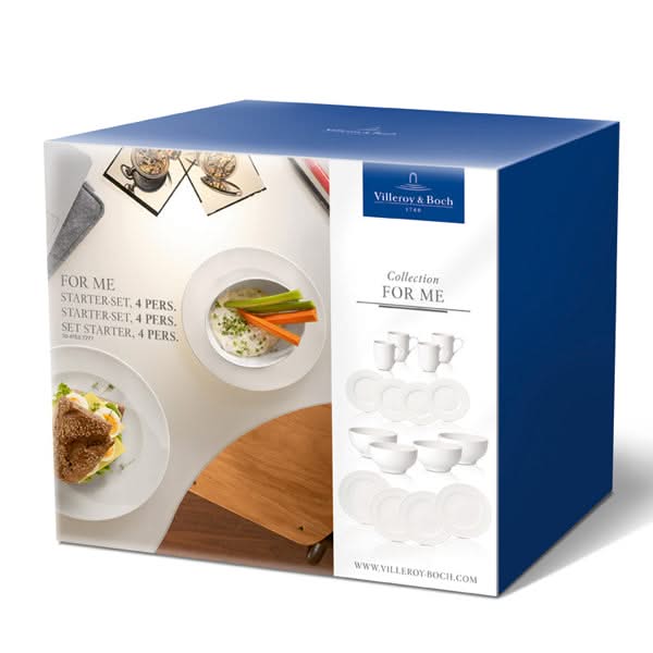 Villeroy & Boch Serviesset For Me 16-delig / 4 personen - 4 bekers met oor, 4 dinerborden, 4 ontbijtborden en 4 French bowls