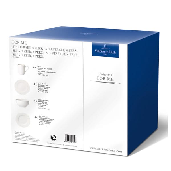 Villeroy & Boch Serviesset For Me 16-delig / 4 personen - 4 bekers met oor, 4 dinerborden, 4 ontbijtborden en 4 French bowls