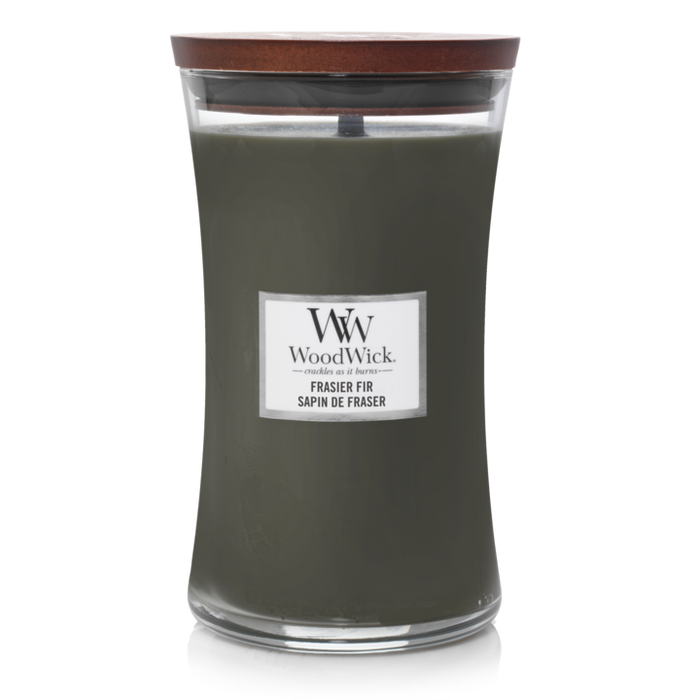 WoodWick Geurkaars Large Frasier Fir - 18 cm / ø 10 cm - Geurkaars in Glas - Houten Lont